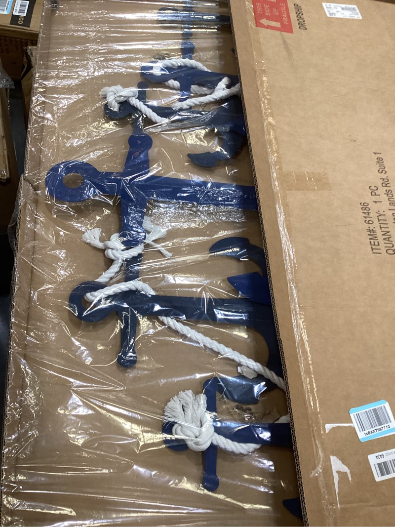 Condition photo showing Good Condition for deco 79 metal anchor home wall decor indoor outdoor wall sculpture with white rope detailing, wall art 48" x 1" x 24", blue blue 48"l x 0.5"w