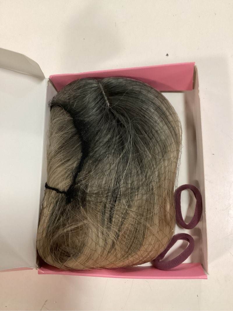 Condition photo showing New/Like New for tyq hair toppers for women with thinning hair 14 inch, 360° 3d synthetic curly wavy wispy clip in bangs(ombre dark root to blonde) 14 inch r4/22/60