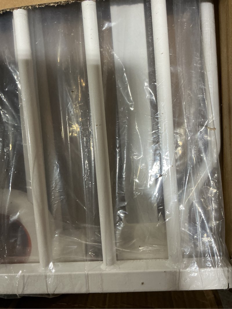 Condition photo showing As Is for owlie Baby Gate Indoor 75-85 Inch, Extra Wide Safety Gate for Dogs Large Stairway Gate Adjustable Baby Gates Pressure Mount Wide Gates for Pet Stairway Doorways No Drilling White (30.5'' Tall) White 75-85'' Wide