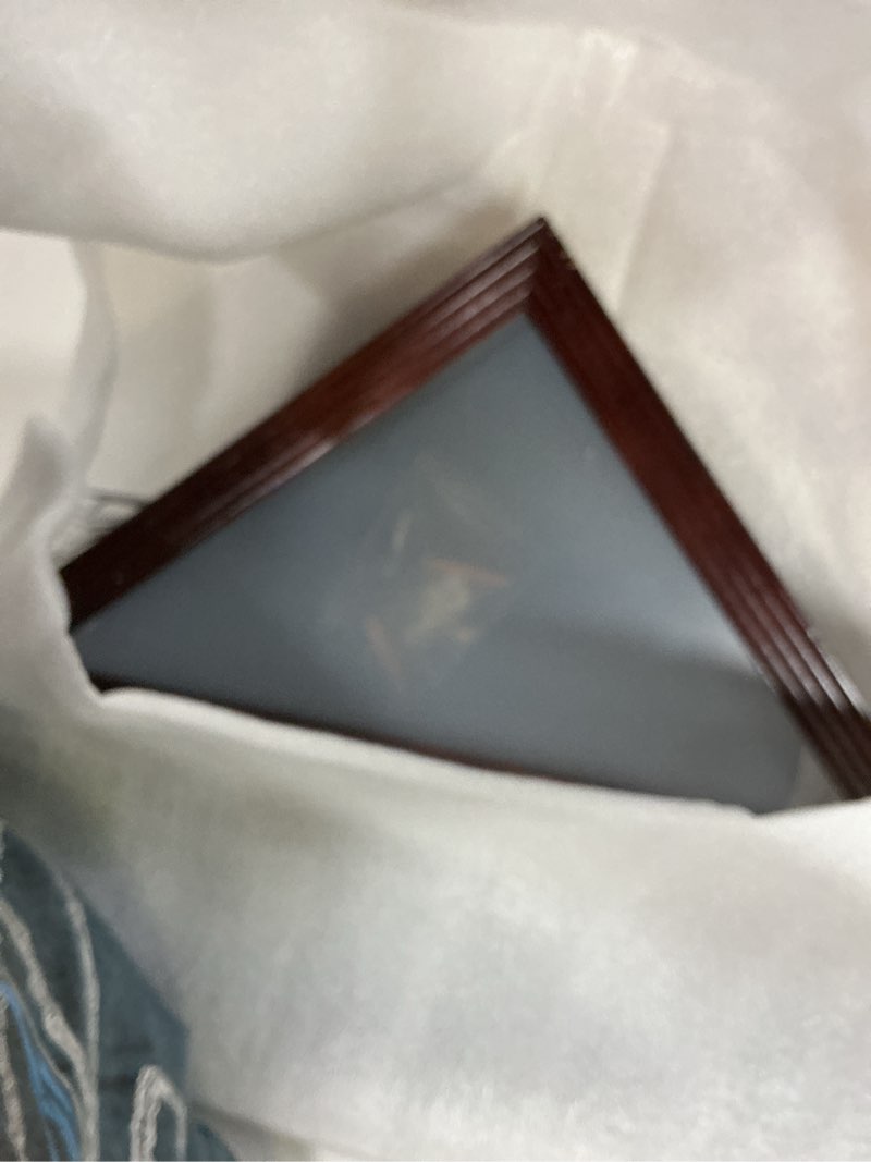 Condition photo showing Good Condition for flag display case for 3x5 ft burial flag with led lights, military flag display case, veteran military medal shadow box for fathers grandfathers comrade-in-arms gift