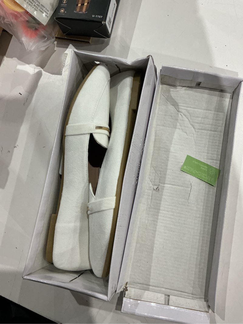 Condition photo showing Good Condition for obtaom women's pointy toe loafer flat comfortable faux suede work shoes,cute penny loafer slip on ballet flat(white us9)