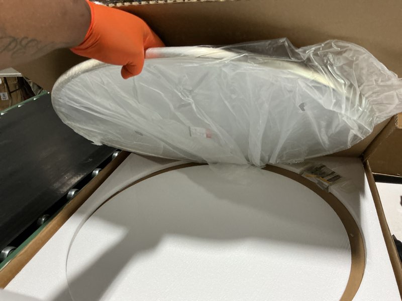 Condition photo showing Good Condition for tokeshimi 30 inch brushed nickel mirror round tempered, shatterproof bathroom vanity mirror circle, metal farmhouse wall mounted mirror for vanity, entryway, bedroom, restroom, living room 30"l x 30"w brushed nickel