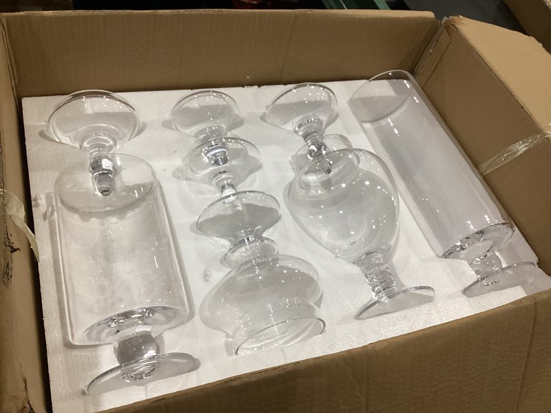 Condition photo showing Good Condition for mygift 4 piece set clear glass apothecary jars with lids, bathroom decor, candy buffet, wedding centerpiece decorative jar