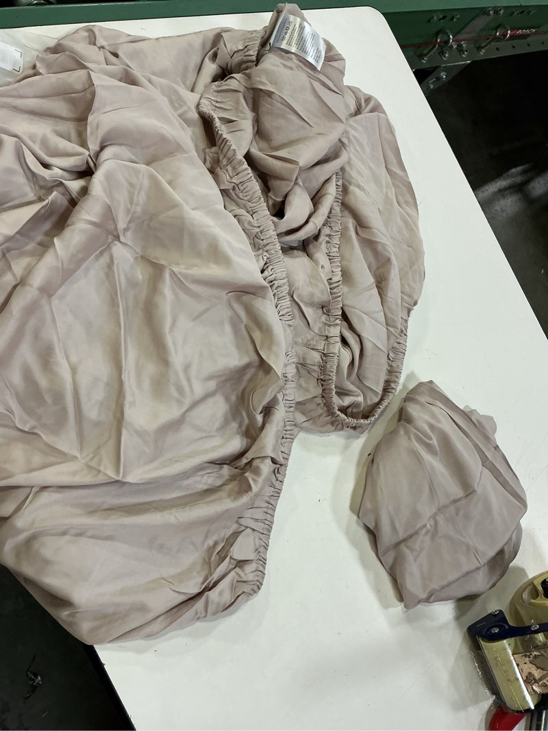 Condition photo showing As Is for bamboo fitted sheet set color sand/twin