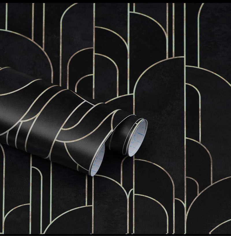 Black Wallpaper Geometric Peel and Stick Wallpaper 16.1"x393.7" Contact Paper Removable Wall Paper Black Gradual Color Self-Adhesive Waterproof fo