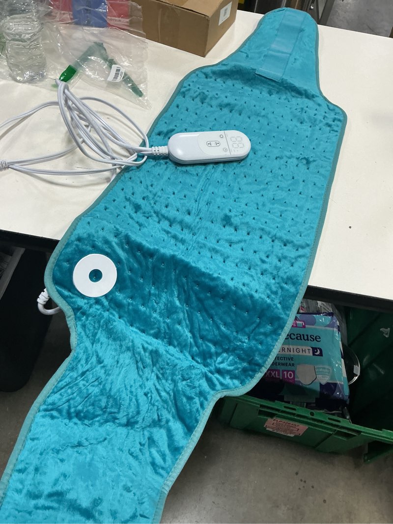 Condition photo showing As Is for comfytemp wearable back heating pad, large electric heating pad for lower back comfort, fits
