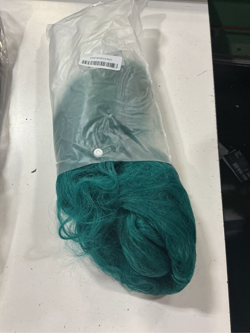 Condition photo showing As Is for hair green color synthetic lace front wig heat resistant fiber long curly wavy fashion style free part green lace wig 24inches water wave party wig
