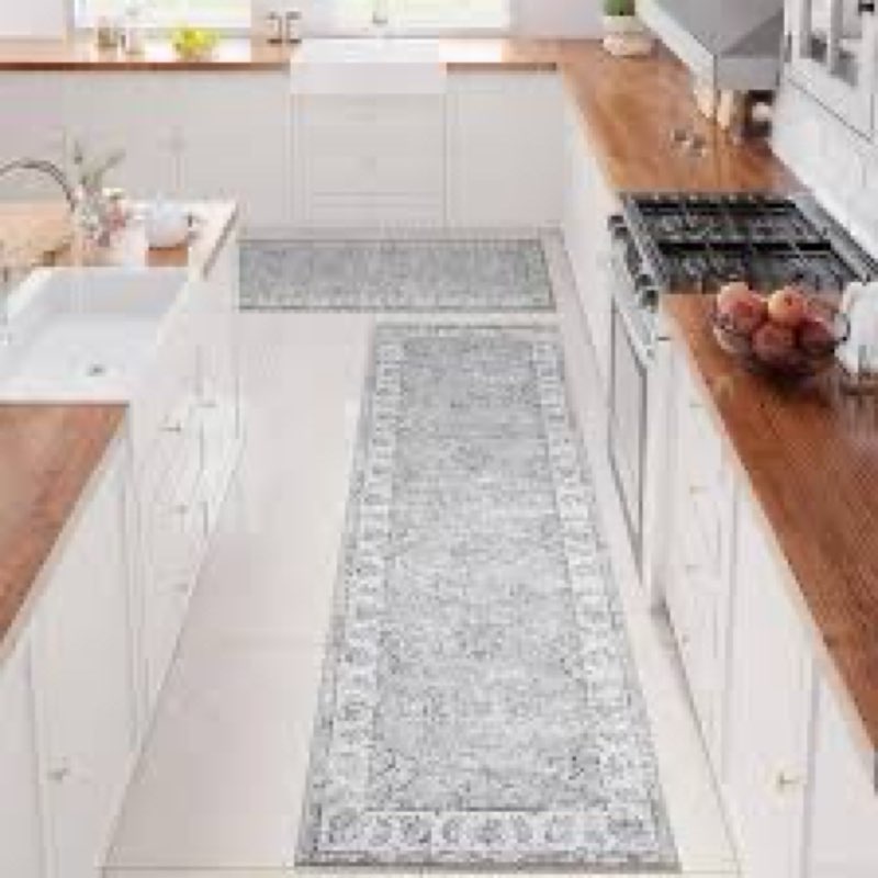 jinchan Runner Rug 3x10-2pcs Kitchen Washable Vintage Hallway Rug Floral Print Floor Cover Indoor Th