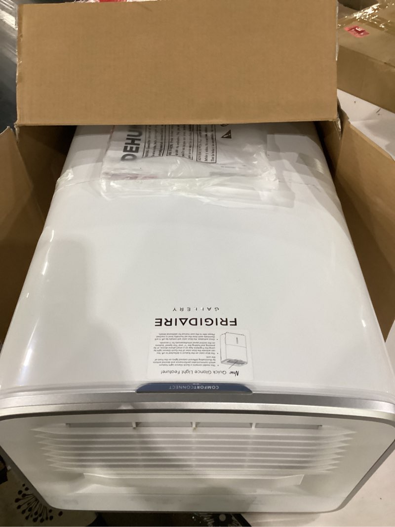 Condition photo showing As Is for not tested***** frigidaire gallery 2-in-1 35-pint dehumidifier with wi-fi, air quality monitoring for small/medium/large rooms & basements, custom humidity control, auto shut off, white 50 pint wifi new 2025
