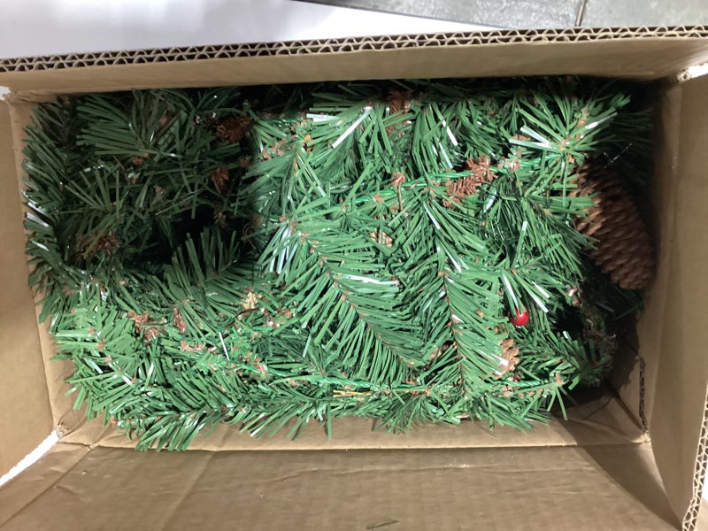 Condition photo showing Good Condition for Pre-Lit Artificial Christmas Garland, Green, White Lights 50, Decorated with Pine Cones, Berry Clusters, Plug in, Christmas Decorations, 9 Feet