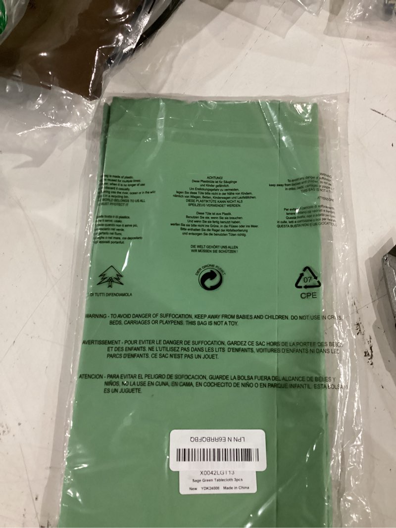 Condition photo showing Good Condition for 3pack sage green plastic tablecloths for rectangle tables, light green disposable tablecloth, waterproof sage green table cover for birthday bridal wedding baby shower party decorations, 54 x 108inch sage green 3 pack