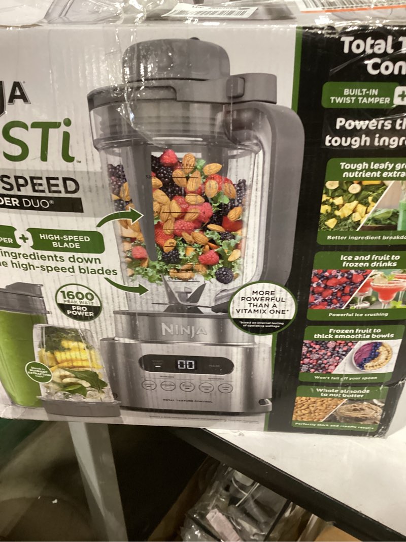 Condition photo showing As Is for ninja ss151 twisti blender duo, high-speed 1600 wp smoothie maker & nutrient extractor* 5 functions smoothie, spreads & more, smarttorque, 34-oz. pitcher & (2) to-go cups, gray 1400 peak watts