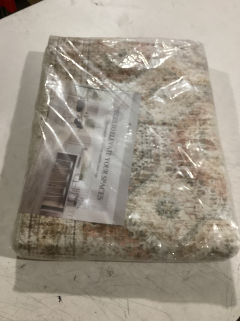 Condition photo showing Good Condition for rug runners for hallways non slip - 2x8 runner rug for bedroom, washable runner with rubber backing, soft low-pile carpet for kitchen, laundry, bathroom (2'x8', brown/pink) brown/pink 2' x 8' (runner)