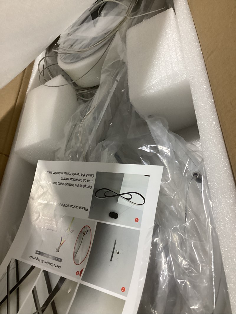 Condition photo showing Good Condition for Modern Pendant Light Dimmable Modern for Dining Room Chandelier Light Fixture Over Table with Remote,Minimalist Kitchen Island Lighting Electroplated Chrome L39.37"