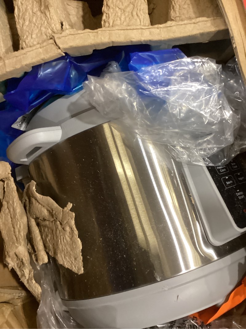 Condition photo showing As Is for instant pot, 8-quart whisper quiet 9-in-1 electric pressure cooker, slow rice cooker, steamer, sauté, yogurt maker, warmer & sterilizer, app with over 800 recipes, stainless steel, duo plus 8 quarts