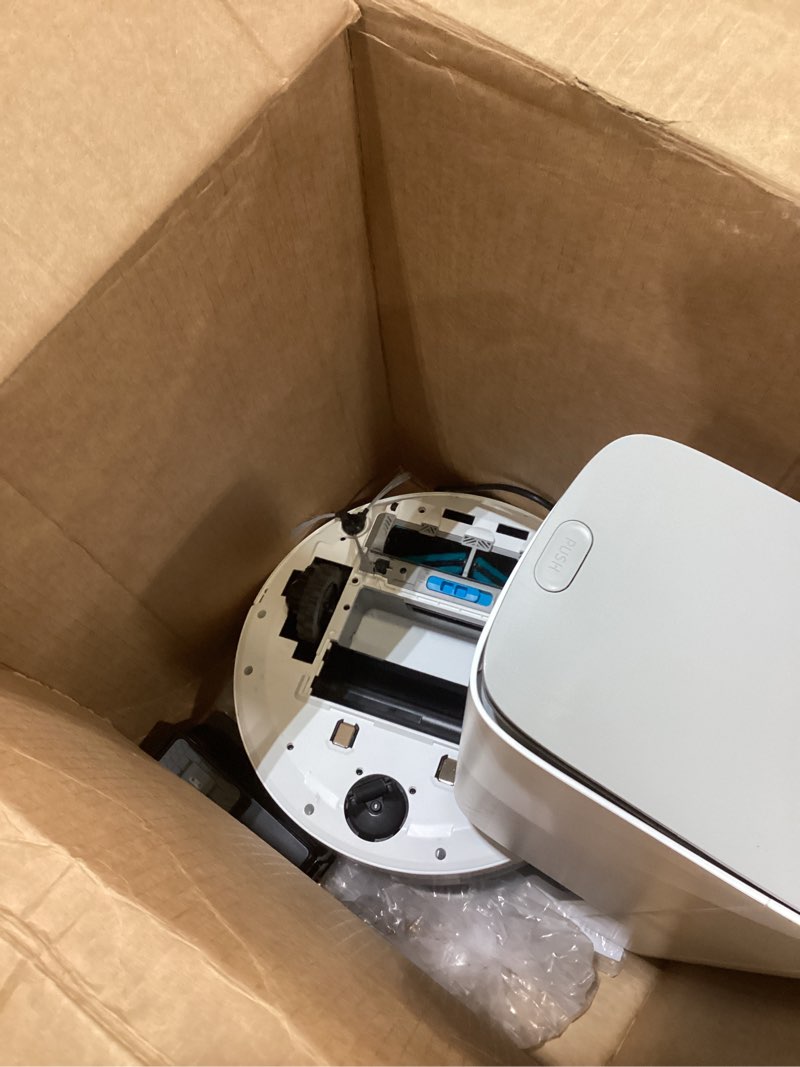 Condition photo showing As Is for samsung jet bot+ robot vacuum cleaner w/ clean station, automatic emptying, precision cleaning, 5-layer filter, intelligent power control for hardwood floors, carpets, area rugs, vr30t85513w/aa, white jet bot +