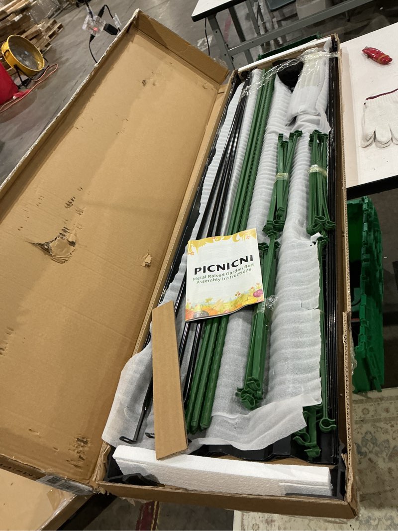 Condition photo showing Good Condition for metal raised garden bed 8x4x1ft outdoor large metal galvanized planter boxes kit for vegetables, flowers, and herbs,garden beds with 2pcs tomato cage 1pc gloves,black 8x4x1 ft black