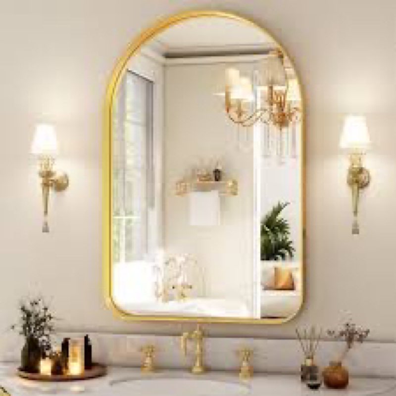 Arched Bathroom Mirror - 38x26 Inch Gold Bathroom Mirror for Wall - Aluminum Alloy Framed Mirror - Arched Top Bathroom Vanity Mirror for Living Room, Bedroom, Mantel, Entryway, and Hallways Gold 38\\\"L x 26\\\"W