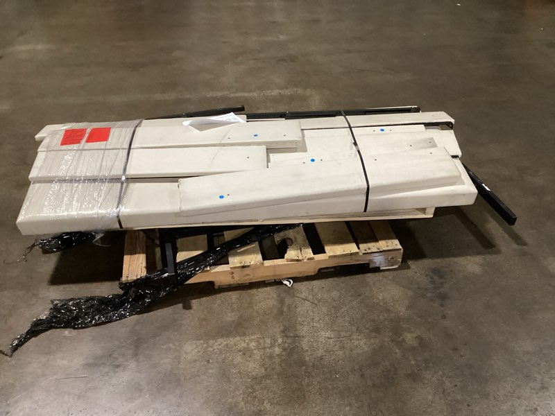 Condition photo showing As Is for EnHomee Full Size Bed Frame with 2-Tier Storage Headboard & Charging Station, LED Platform Bed Frame with 2 Storage Drawers, Sturdy Wooden Slats Support, Noise-Free, No Box Spring Needed, Beige Full Beige