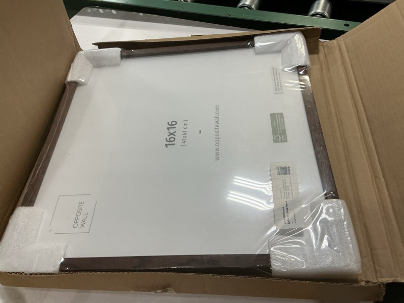 Condition photo showing New/Like New for Opposite Wall - 16x16 in - Dark Solid Oak Wood Picture Frame - Lightweight, Versatile & Shatterproof - Wall Hanging Poster or Photo Frame - Wall Decor for Office, Gallery & Home 16x16 in Dark Oak