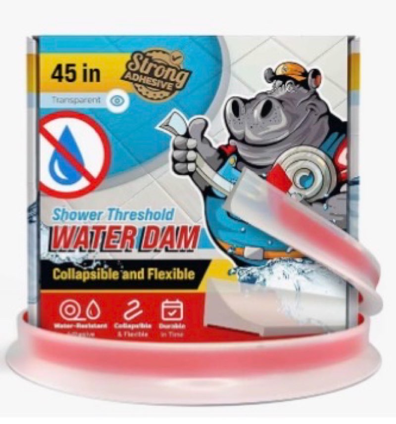 Shower Threshold Water Dam Barrier 100" - White Collapsible Shower Water Blocker - Guard for Walk in