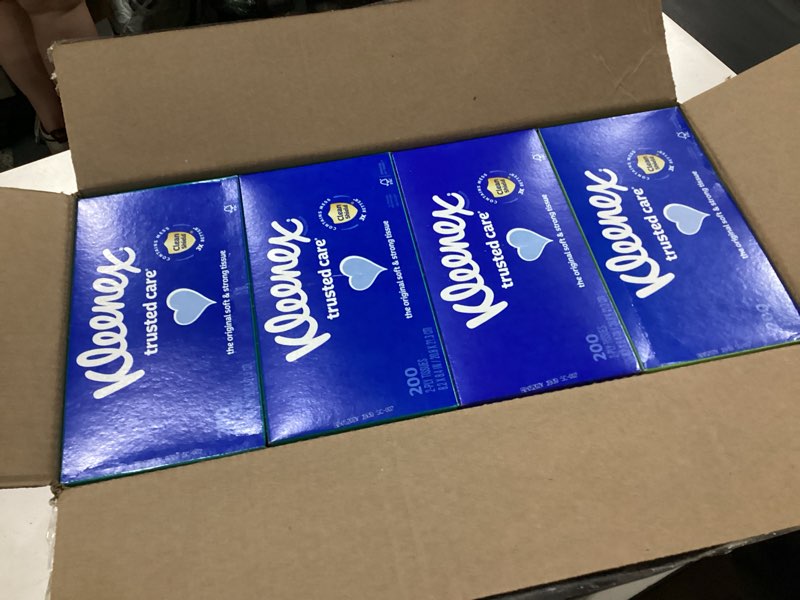Condition photo showing New/Like New for kleenex trusted care facial tissues, 8 flat boxes, 200 tissues per box, 2-ply, packaging may vary 200 tissues (pack of 8) white