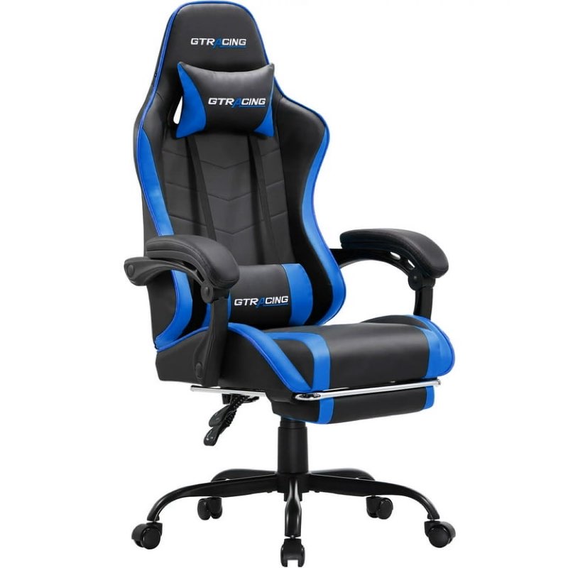 gtracing ergonomic gtwd-200 gaming and office chair with adjustable pillows and footrest, blue