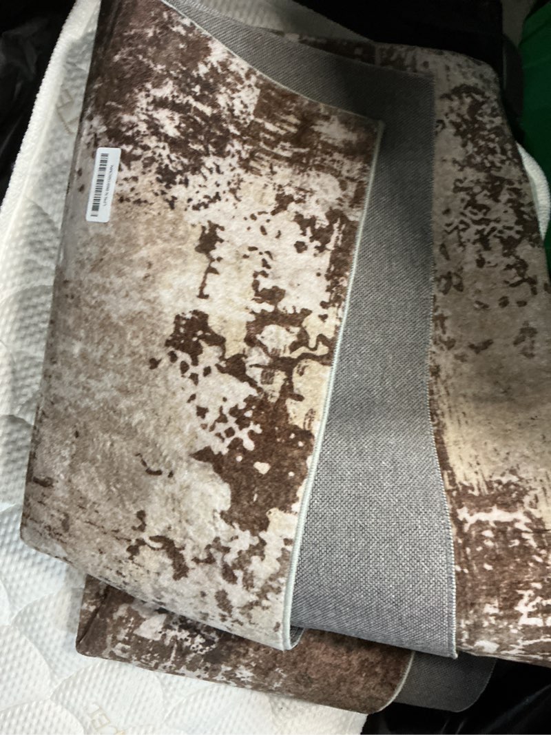 Condition photo showing As Is for 5x7 area rugs - modern abstract washable rug, ultra soft non slip low pile large rugs for living room, floor carpet for bedroom dining room office laundry nursery home(a-brown) 5x7 c-brown