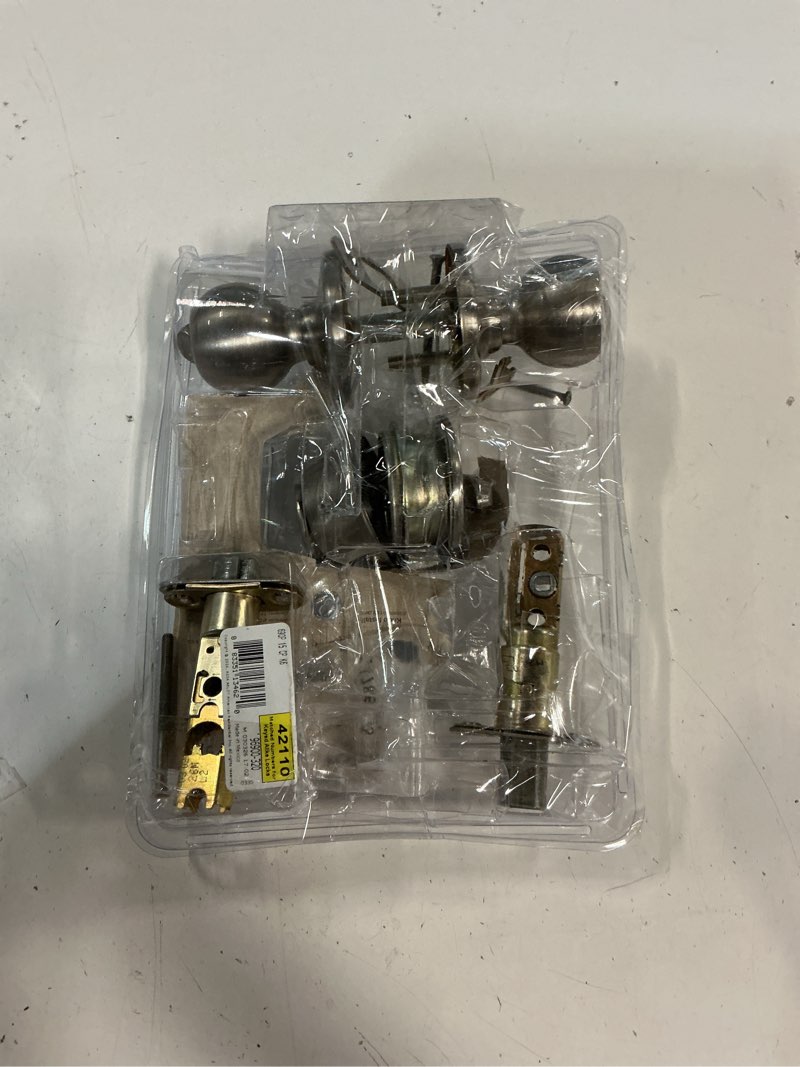 Condition photo showing As Is for kwikset polo doorknob and deadbolt satin nickel