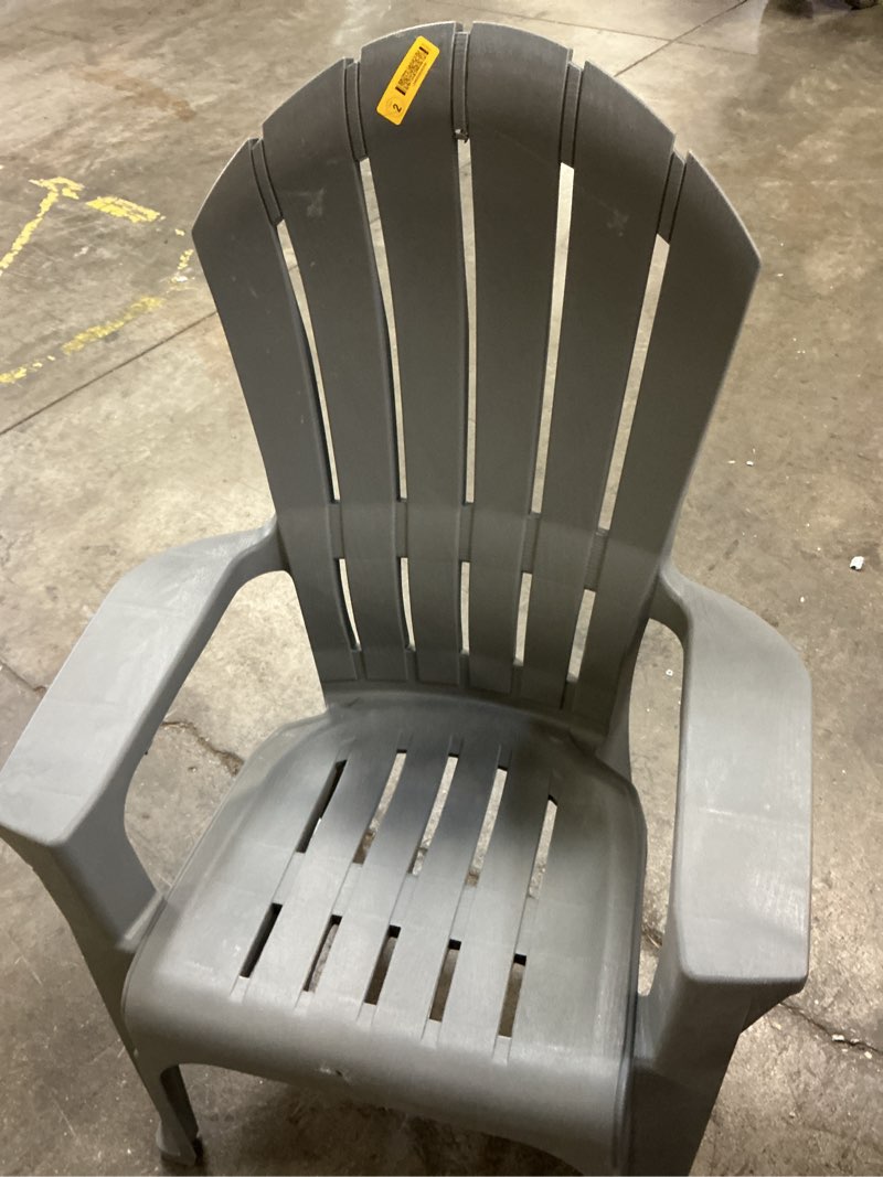 Condition photo showing As Is for adams patio stackable charcoal plastic frame stationary adirondack chair with slat seat
