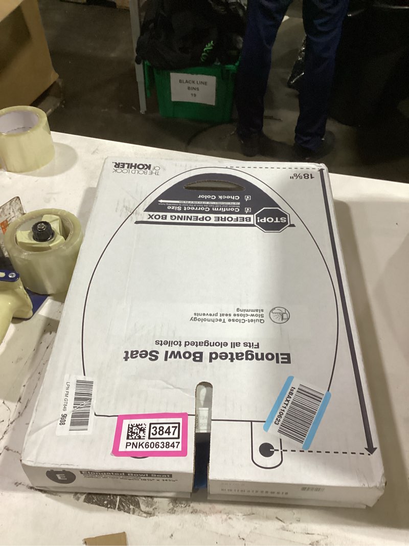 Condition photo showing New/Like New for kohler 20110-0 brevia, slow close toilet seat, elongated toilet seat, grip-tight bumpers quick-attach hardware, white white elongated quiet-close
