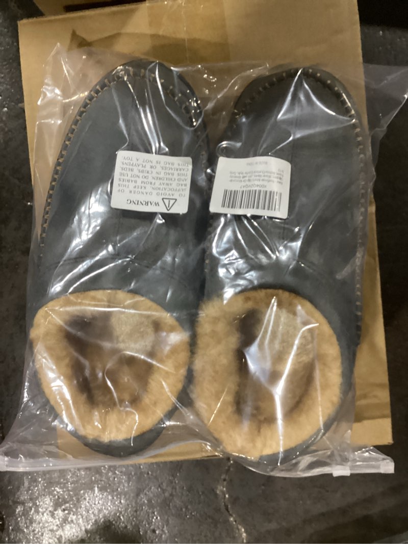 Condition photo showing Good Condition for Men’s Slip-On Moccasin Slippers, Warm Winter Microsuede House Shoes with Memory Foam, Indoor and Outdoor Loafer Style 9-10 Grey