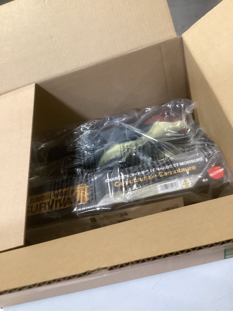 Condition photo showing Good Condition for mattel jurassic world dinosaur action figure, running & biting carnotaurus with roar sounds, charge n chomp, digital play