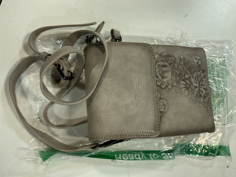 Condition photo showing Good Condition for small crossbody bags for women trendy vegan leather cell phone bag embossed flower design wallet purses with strap 04-gray