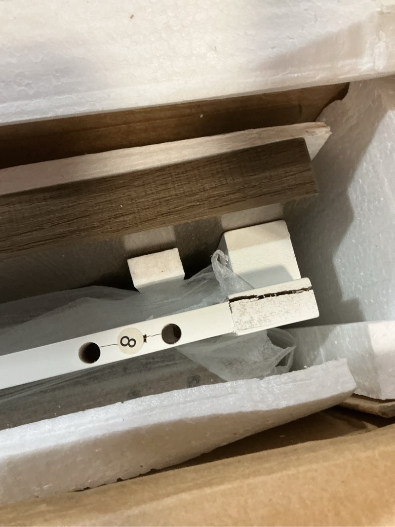 Condition photo showing As Is for ChooChoo Farmhouse TV Stand for TVs up to 55 Inch, Modern Entertainment Center with 4 Open Shelves & Built-in Cable Holes, Media TV Console for Living Room, Bedroom, White 47.2 in White