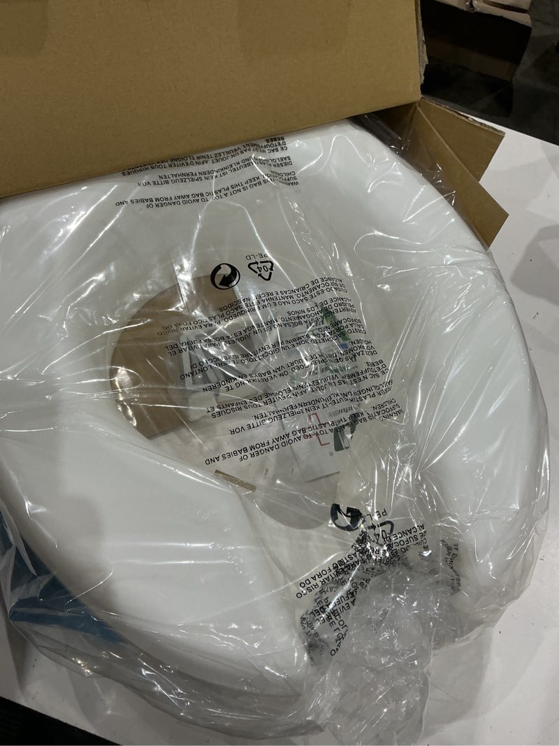 Condition photo showing As Is for pcp 5" elevated toilet seat, universal fit, tall profile rise height lift, tightening stability lock, portable bath safety commode support