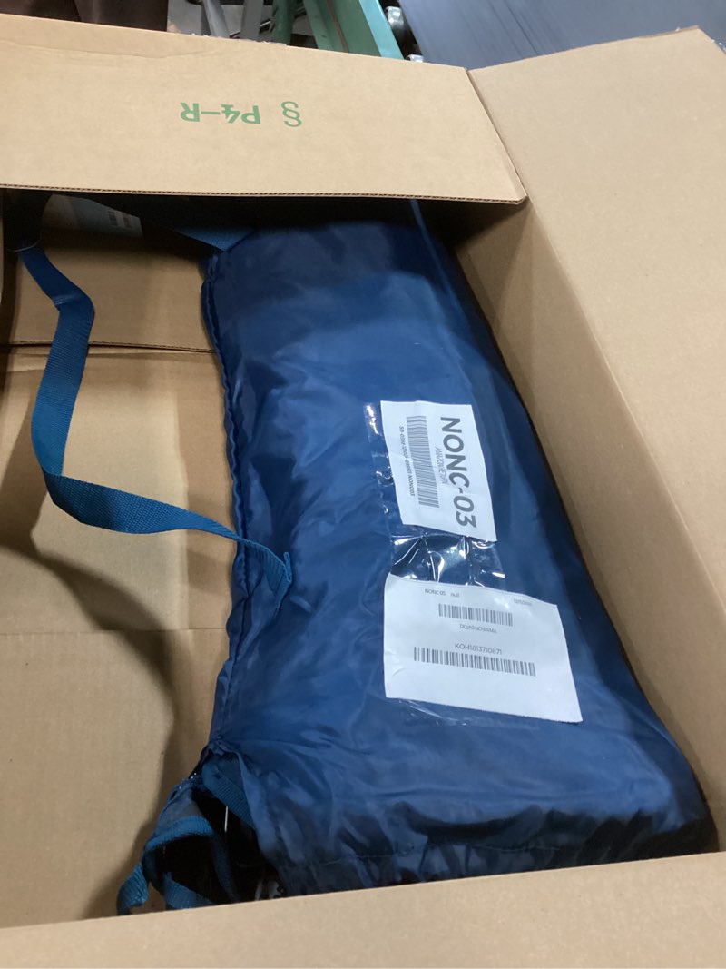 Condition photo showing As Is for Folding Raised Dog Bed, Large Outdoor Elevated Dog Cot, Cooling Chew Proof Pet Cots Bed, Portable, Heavy Duty Up to 160 lbs, Pet Cot for Camping, Home, Dark Blue, 49"x33"x7" Blue X-Large