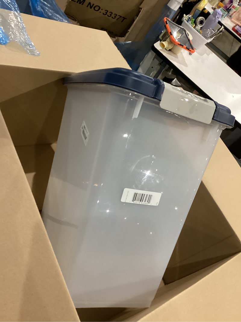Condition photo showing Good Condition for iris usa airtight dog food storage container, up to 30 lbs, attachable wheels, for dog cat bird and other pet food storage bin, keep fresh, easy mobility, bpa free, navy