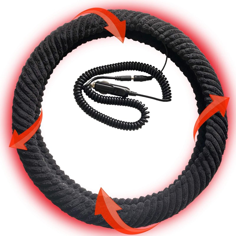 New Heated Steering Wheel Cover, 12V Car Plug, Universal Fit 14.5-15 Inch Anti-Slip Wheel Protector 