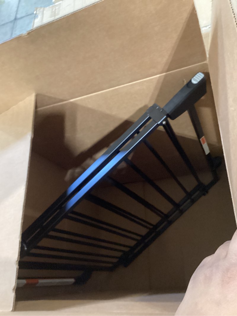 Condition photo showing Good Condition for babelio 29.7-46.5" no bottom bar baby/dog gate for stairs, house and doorways, auto close safety pet gates with large walk thru door, hardware mount, black