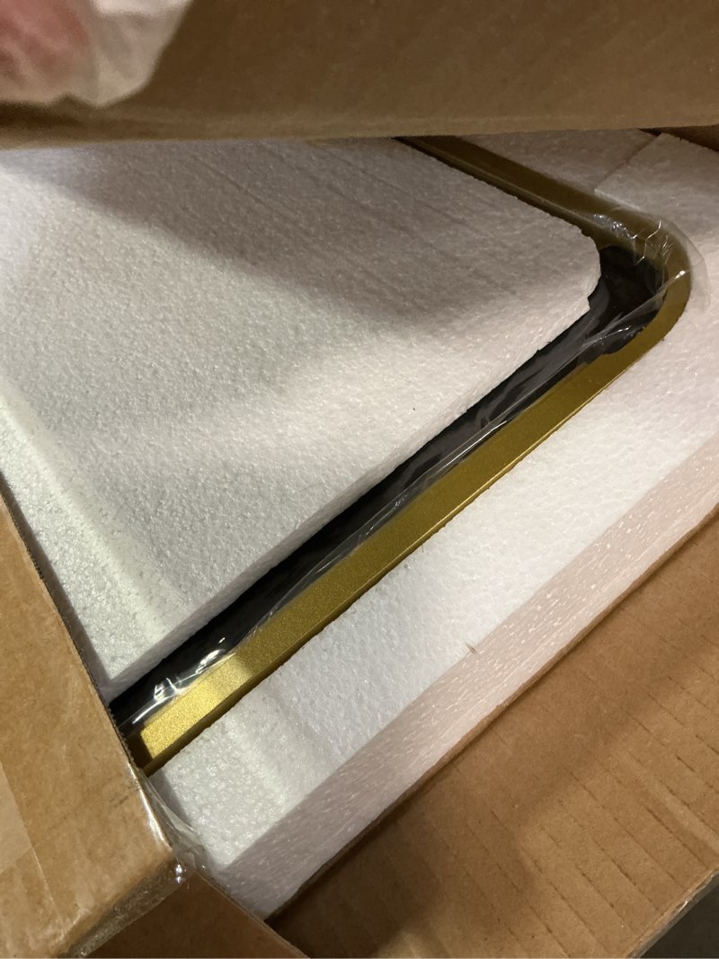 Condition photo showing New/Like New for VocalStar 18 x 26 Inch Gold Bathroom Mirror for Wall, Metal Framed Rounded Rectangle Vanity Mirror, 1/4-inch Shatterproof Glass | Ultra-Flush Hanging