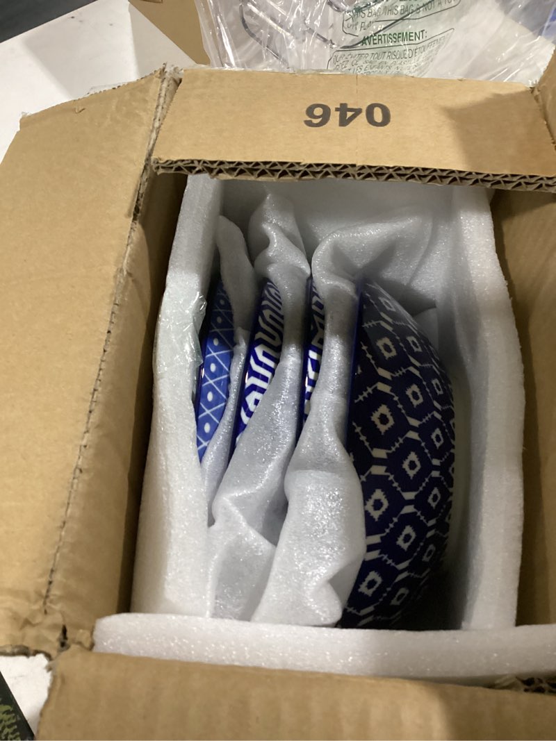 Condition photo showing As Is for selamica ceramic 30oz large pasta salad bowls 8 inch wide and shallow soup bowls, stackable, microwave and oven safe, set of 6, vintage blue vintage blue 8 inch