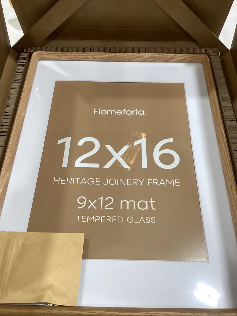 Condition photo showing Good Condition for homeforia 12x16 mortise&tenon natural oak picture frame, 9x12 mat, glass oak 12x16 ,1 pack