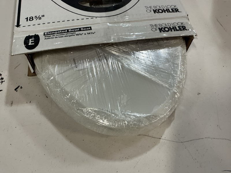 Condition photo showing Good Condition for kohler 4636-rl-0 cachet readylatch elongated slow close toilet seat, soft close toilet seat quiet lid, contoured grip-tight bumpers installation hardware, apartment essentials, white white elongated ready latch