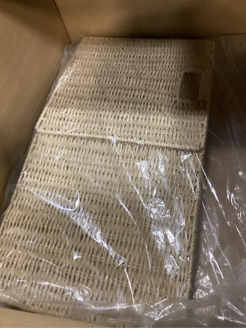 Condition photo showing Good Condition for foldable storage baskets with handles paper rope storage baskets rectangle collapsible hand woven storage cubes bins for organizing shelves living room bedroom pantry (4, 13'' x 13'' x 13'') 13'' x 13'' x 13'', set of 4 natural