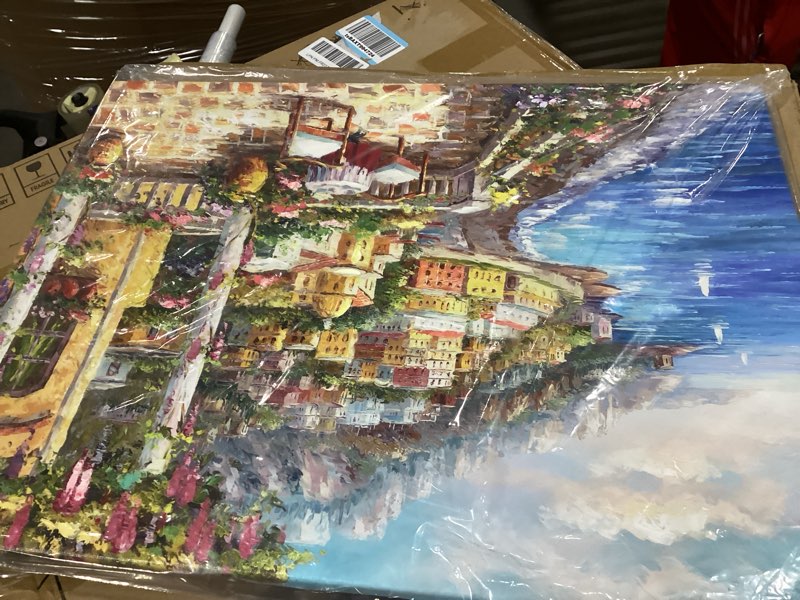 Condition photo showing New/Like New for Italy Painting Oil Canvas Wall Art? Mediterranean Cityscape Artwork Italian Sea Picture Modern City Street Decoration Landscape Prints for Paris Cafe Room Decor