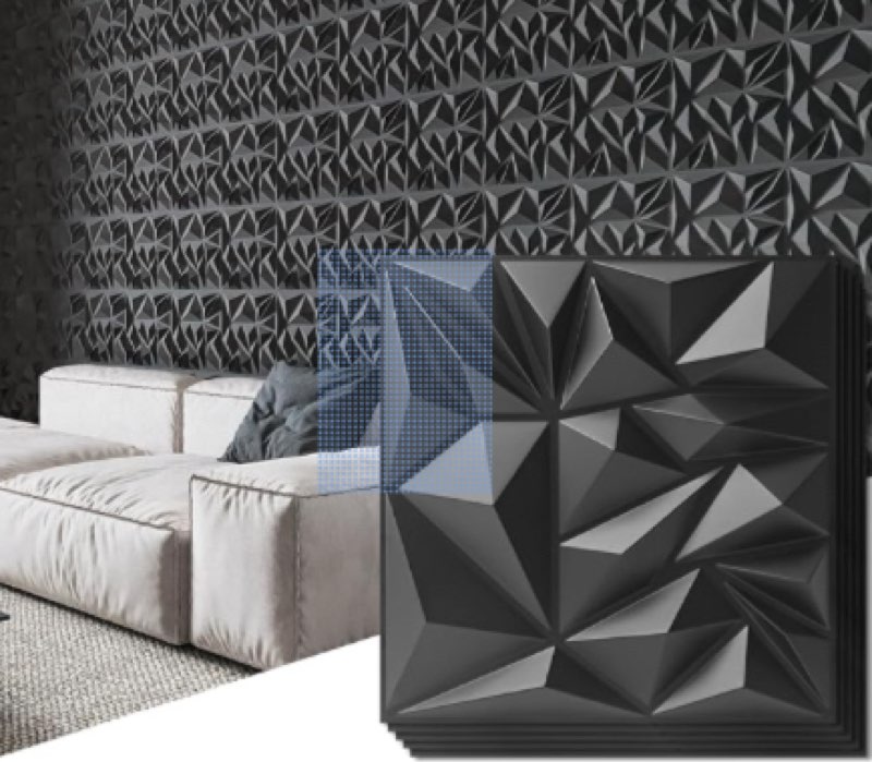 art3d 33-pack 3d wall panels for interior wall decor, modern diamond textured accent wall paneling for gaming living room tv wall background, 12 x 12 inch black