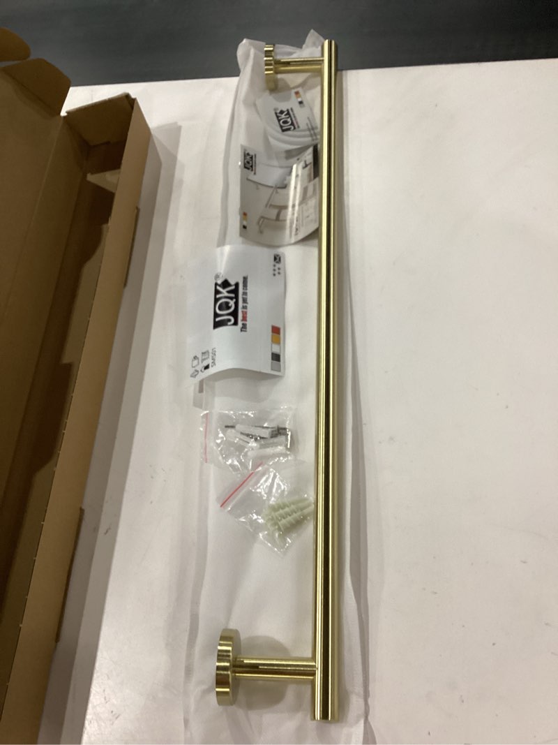 Condition photo showing New/Like New for jqk bath towel bar, 27 inch brushed light gold towel rack bathroom, 304 stainless steel thicken 0.8mm towel holder wall mount, useable length 24 inch, tb110l24-bg gold 27 inch