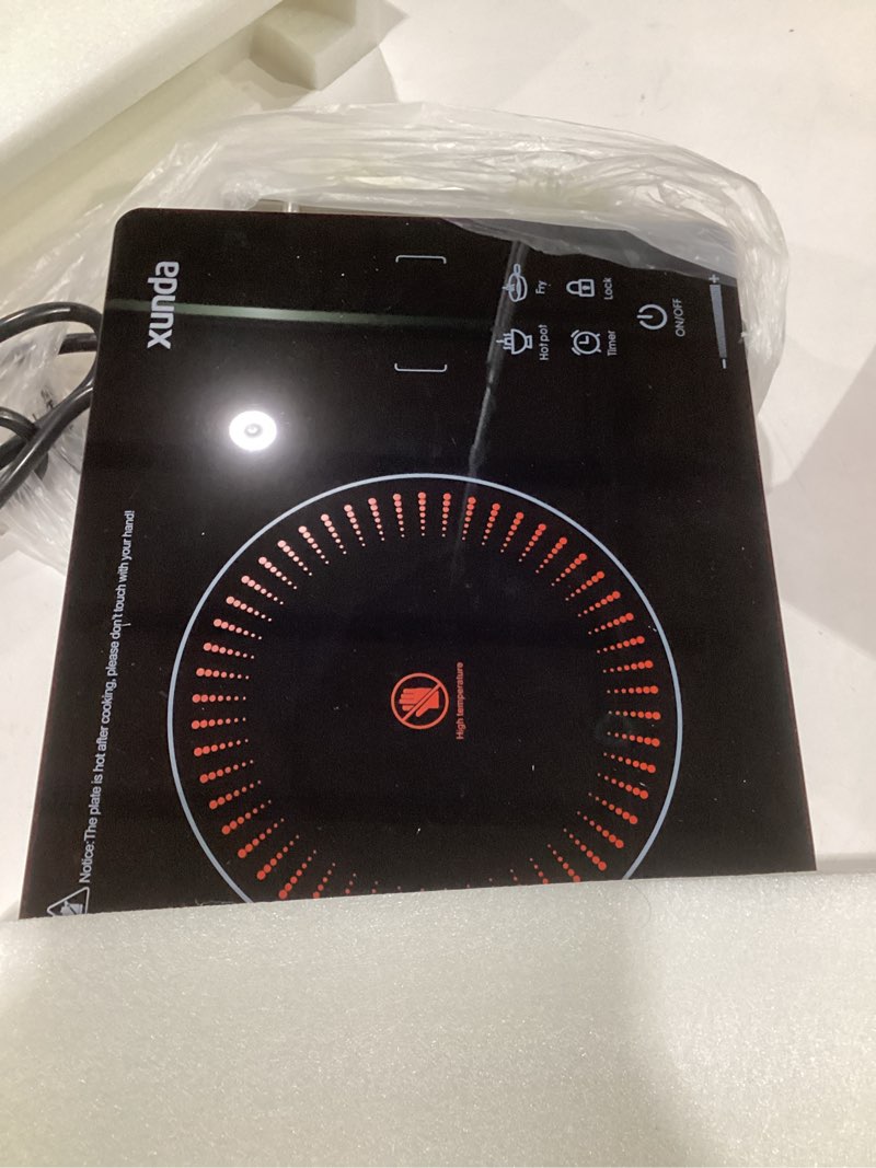 Condition photo showing Good Condition for (not tested)xunda 1800w portable electric stove, 110v electric burner with carry handle hot plate, ceramic infrared single burner cooktop, touch & knob control timer, safety lock (black)