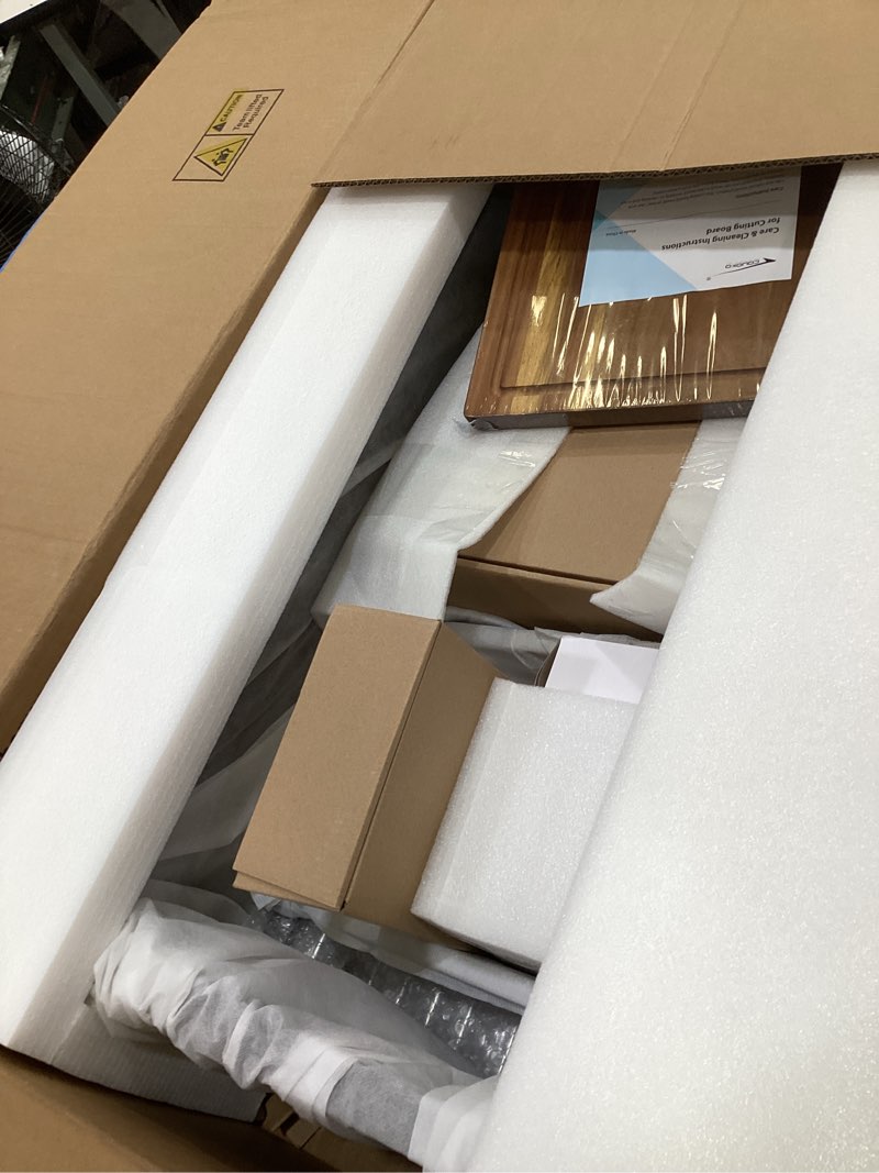 Condition photo showing New/Like New for 33 inch black drop in waterfall kitchen sink workstation smart 16 gauge stainless steel single bowl waterfall sinks with waterfall faucet combo and cup washer set